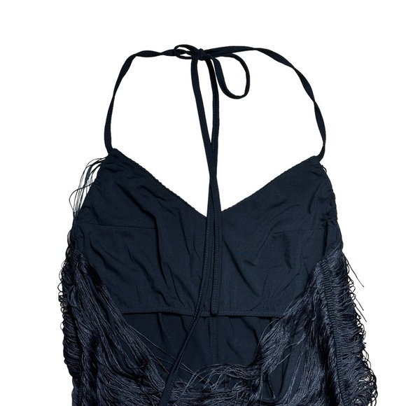 Azalea Wang Black Fringe Halter Mini Dress US M - Picture 9 of 11
